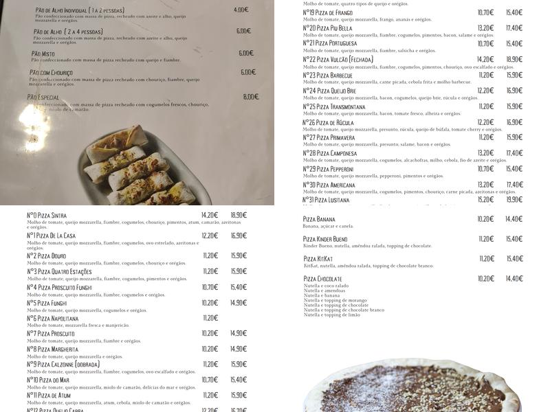 Pizzaria Pasta d'Ouro Menu
