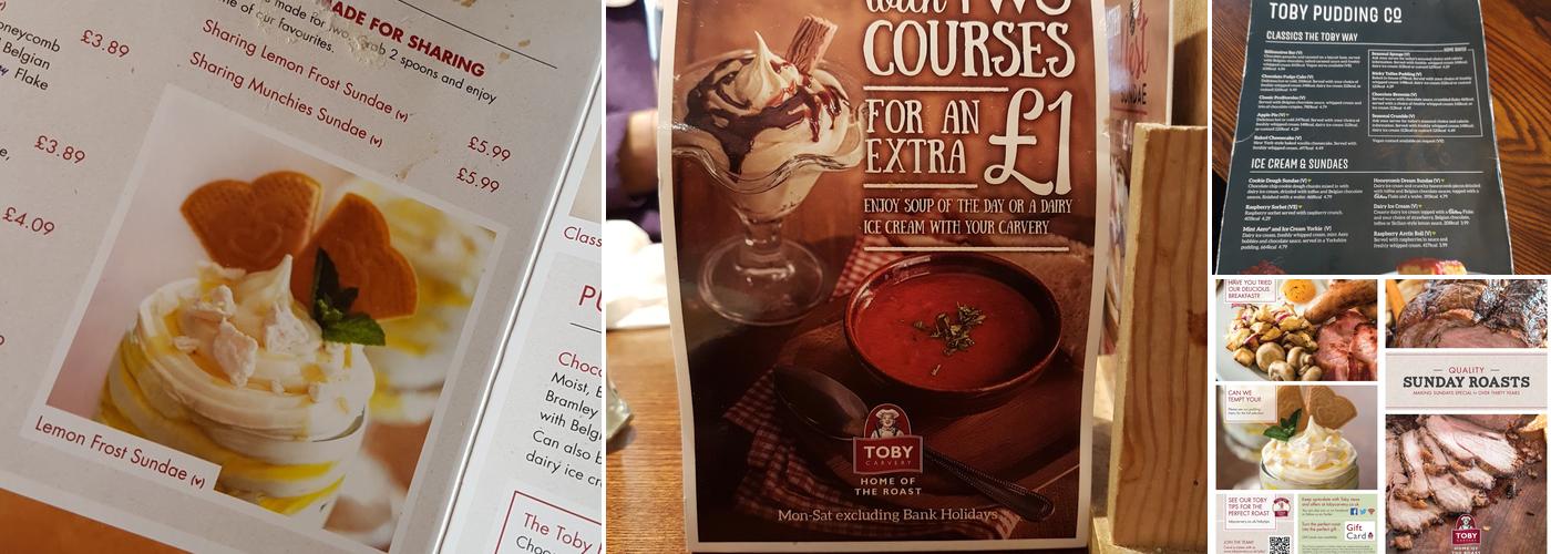 Toby Carvery Badgers Mount Menu