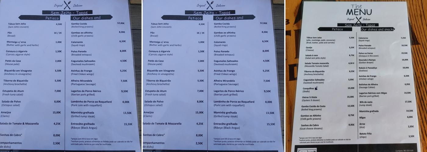 Sem Jeito Menu