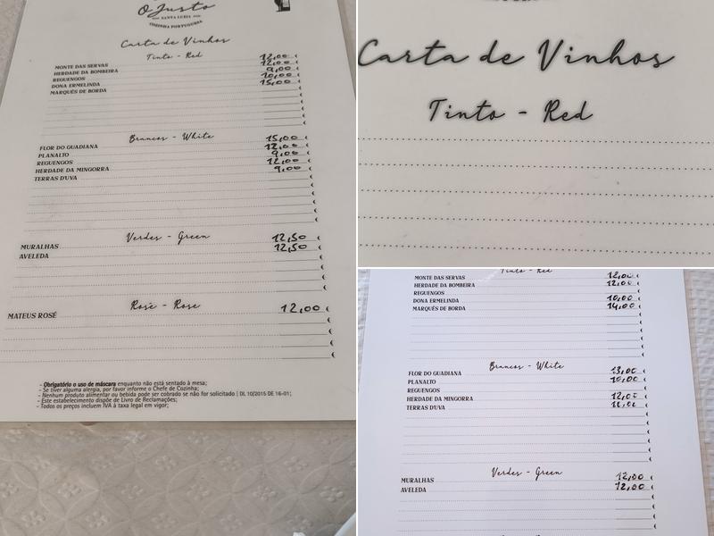 Casa de Pasto Justo Menu