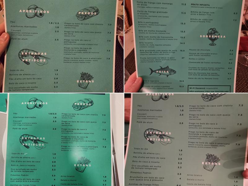 Incanto Menu