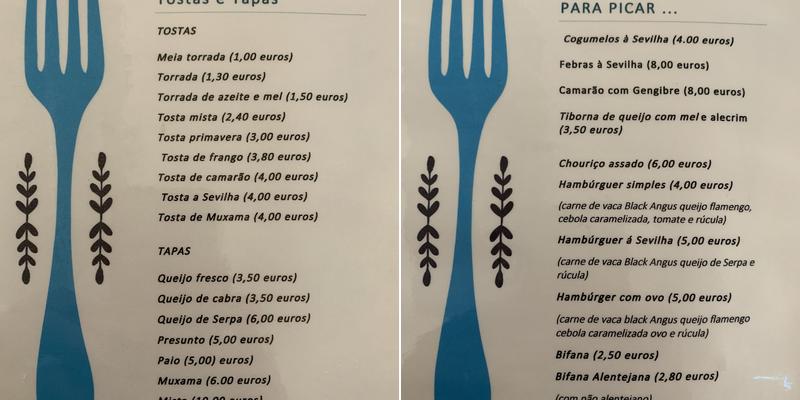 Café Sevilha Menu