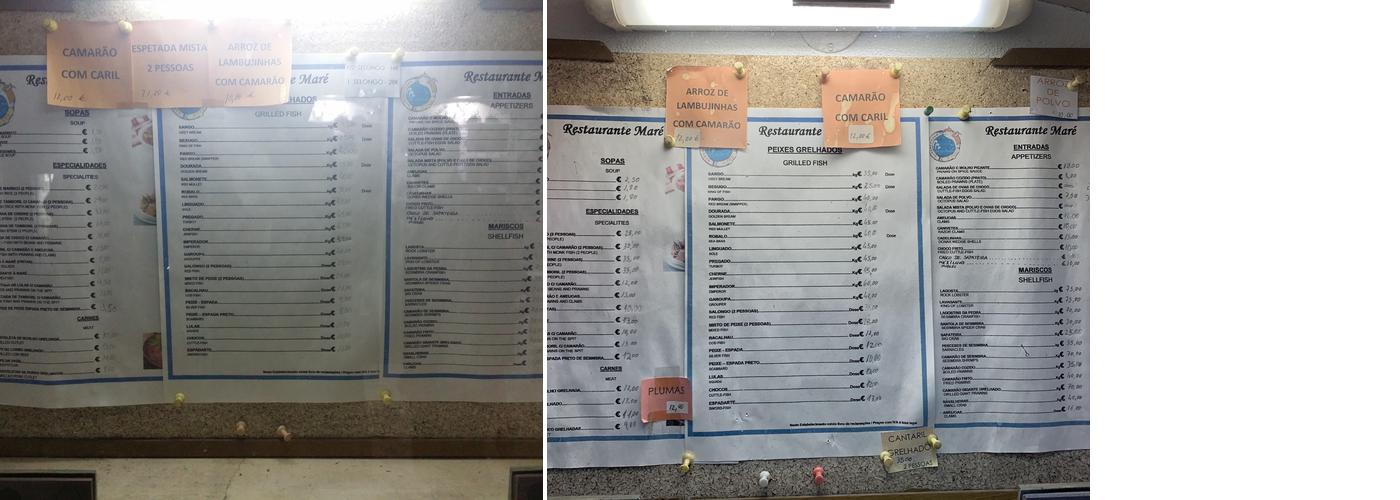Restaurant Maré Menu