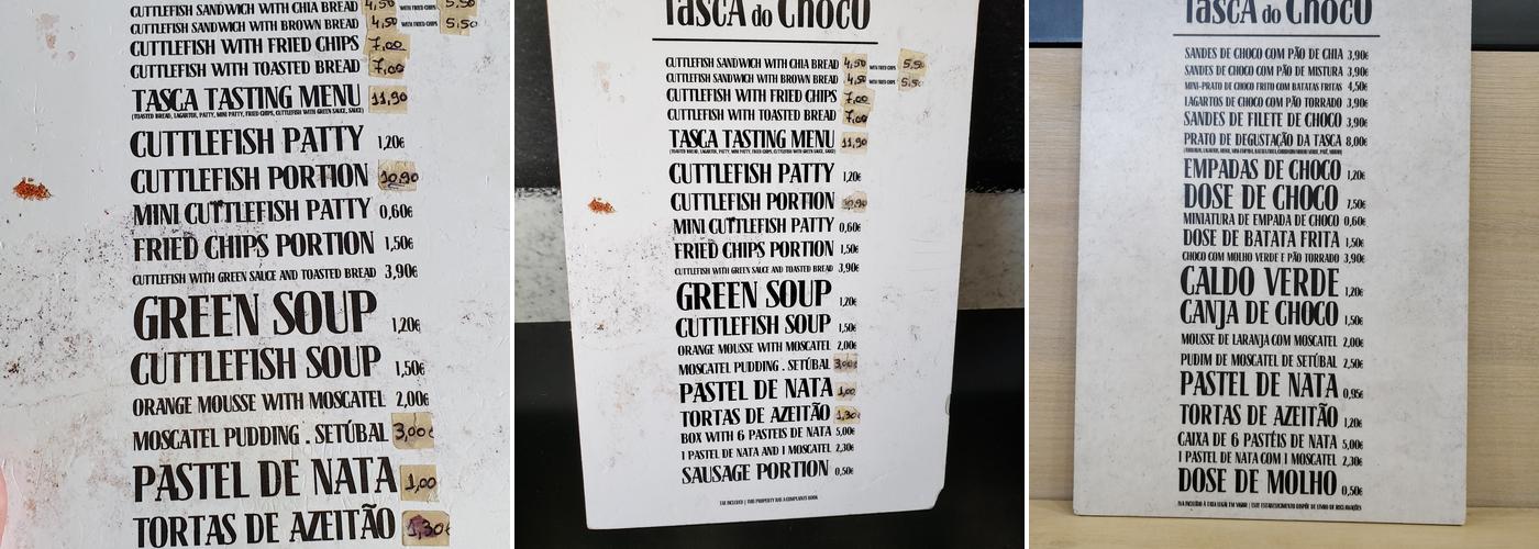 Tasca Do Choco Menu