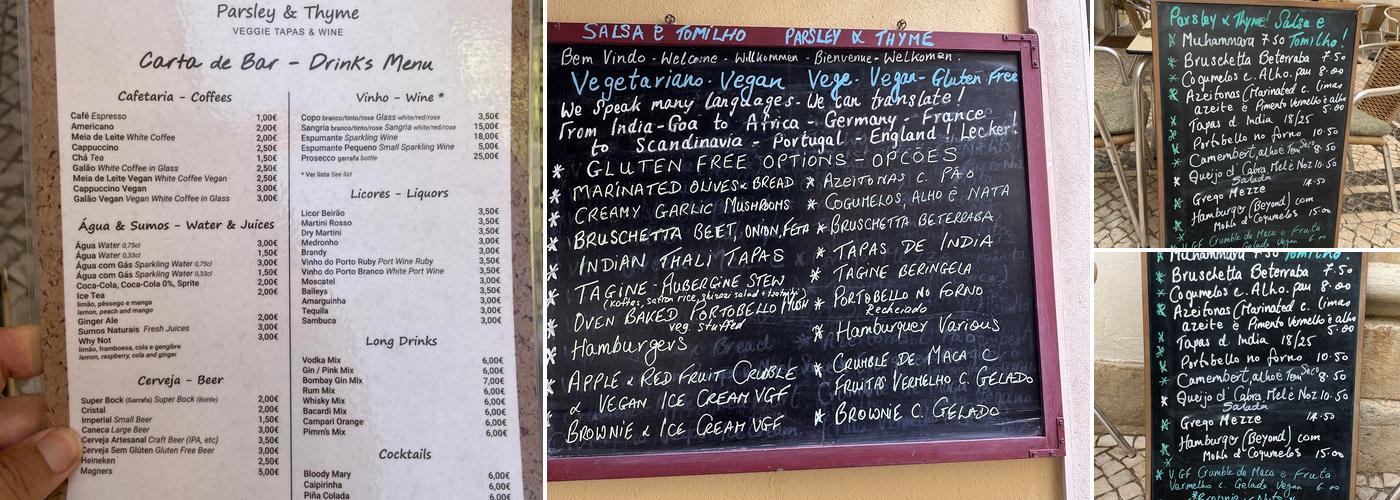 Parsley & Thyme Menu