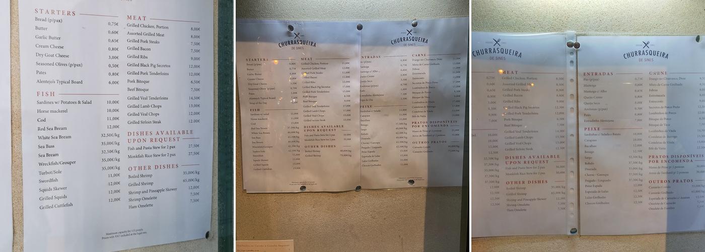Churrasqueira De Sines Menu