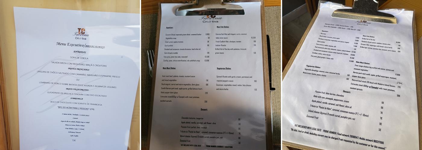 Taberna Criativa Menu