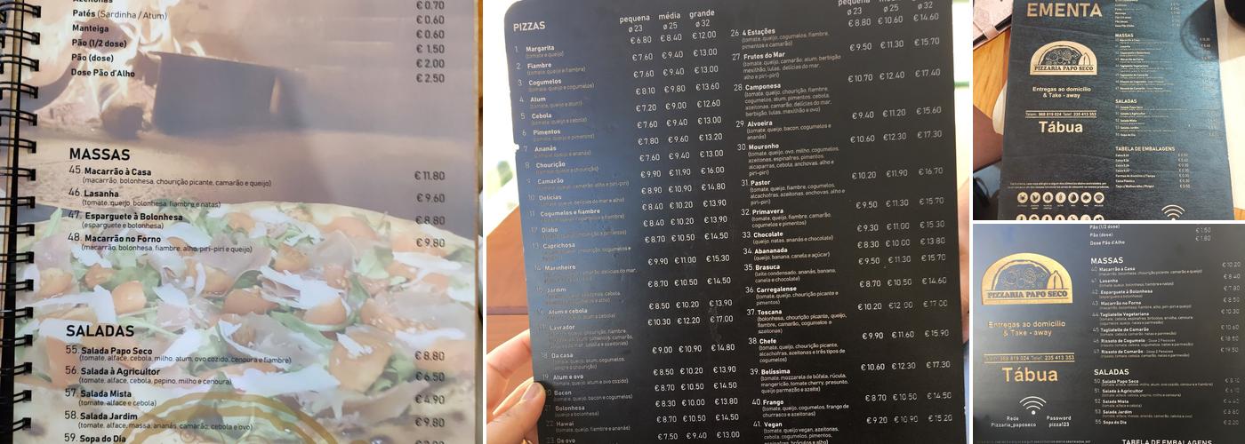 Pizzaria Papo Seco, Lda. Menu