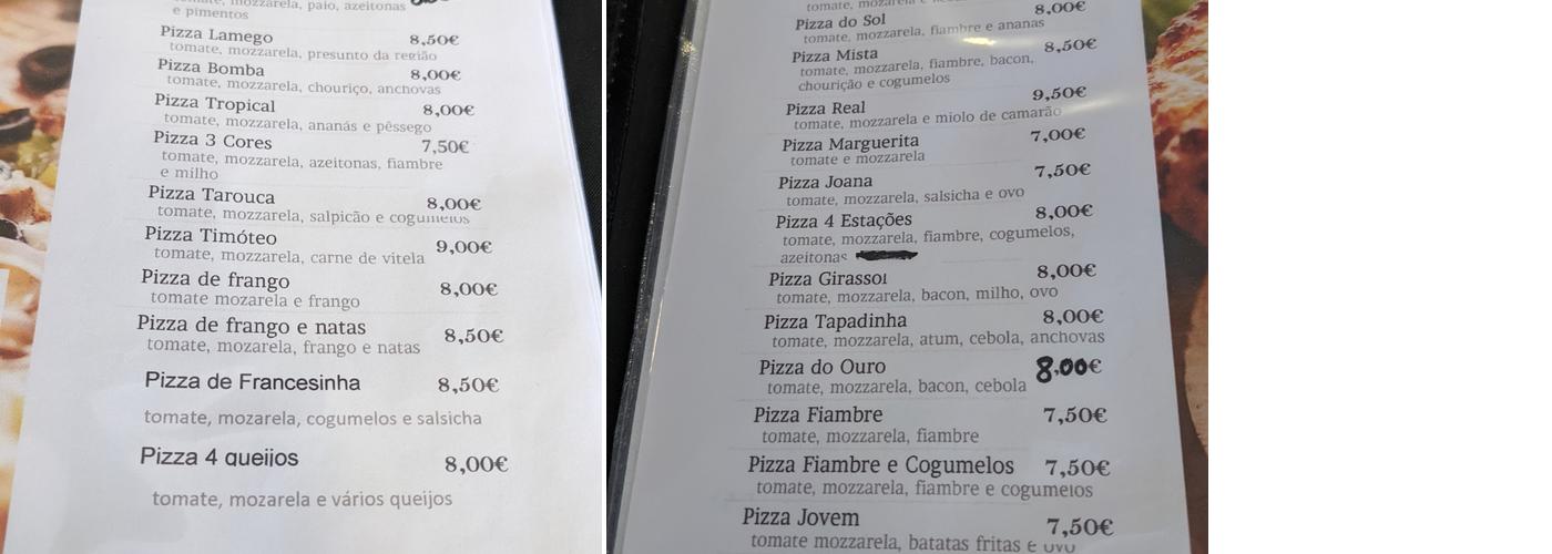 Restaurante Pizzaria Girassol Menu