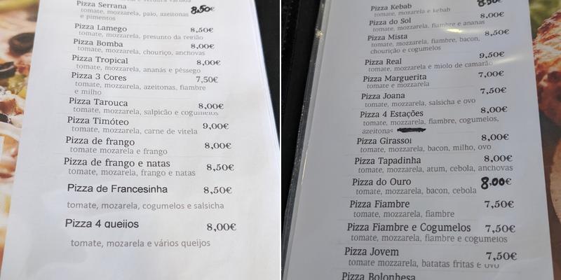 Restaurante Pizzaria Girassol Menu