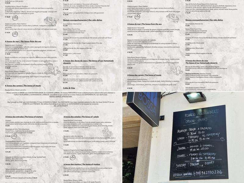 Bossa Tavira Menu