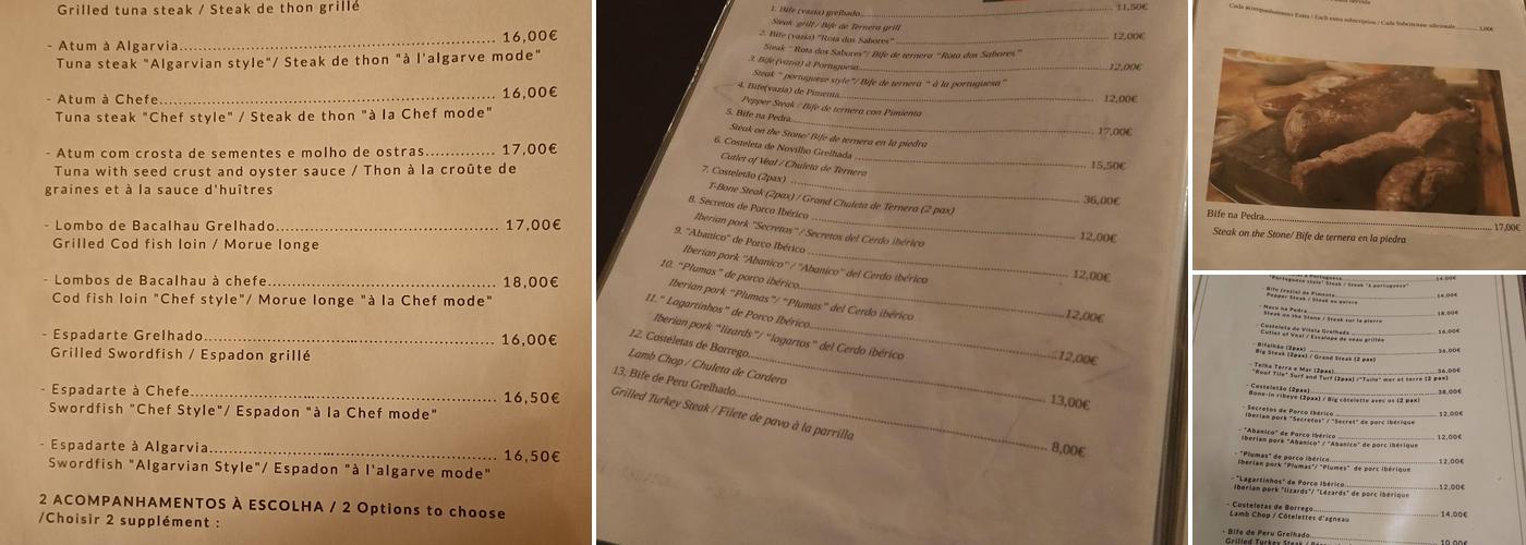 Rota dos Sabores Menu