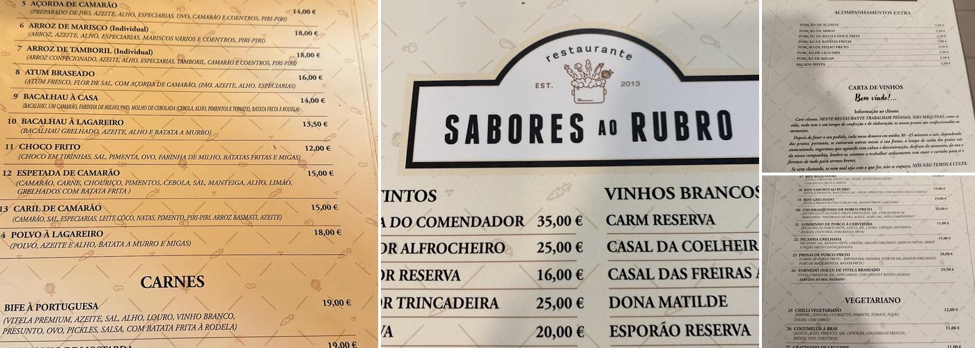 Sabores ao Rubro Menu