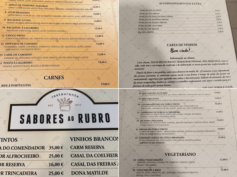 Sabores ao Rubro Menu