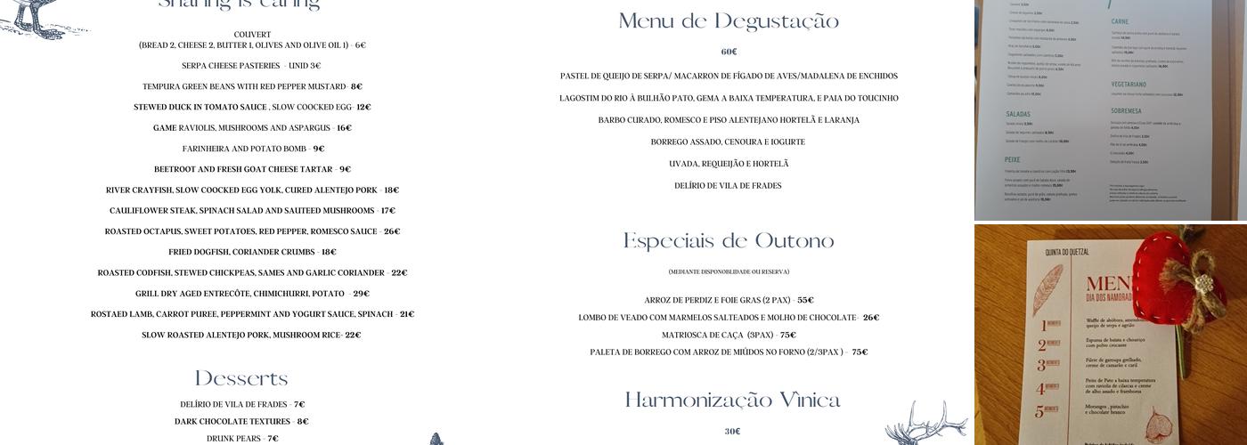 Quinta do Quetzal Menu