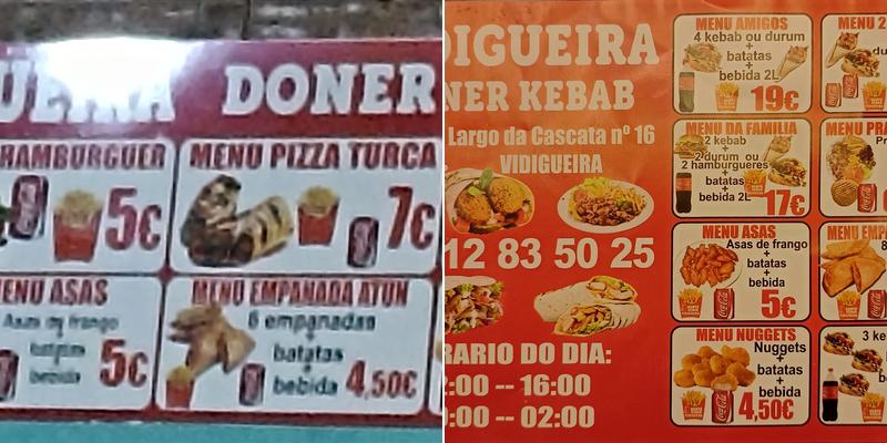 Vidigueira Doner Kebab Menu