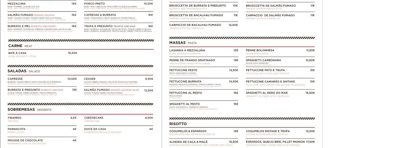 MEZZALUNA Menu