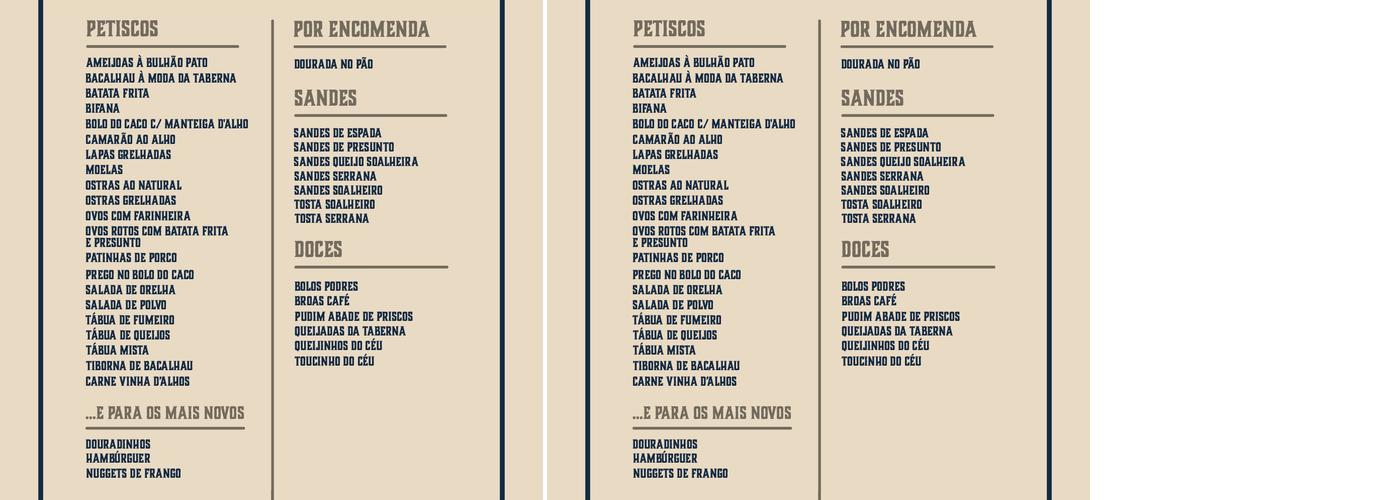 Taberna do Tejo Menu