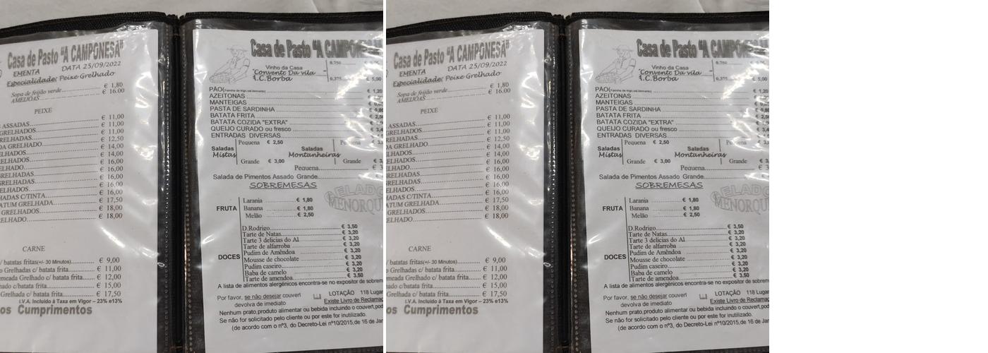 A Camponesa Menu