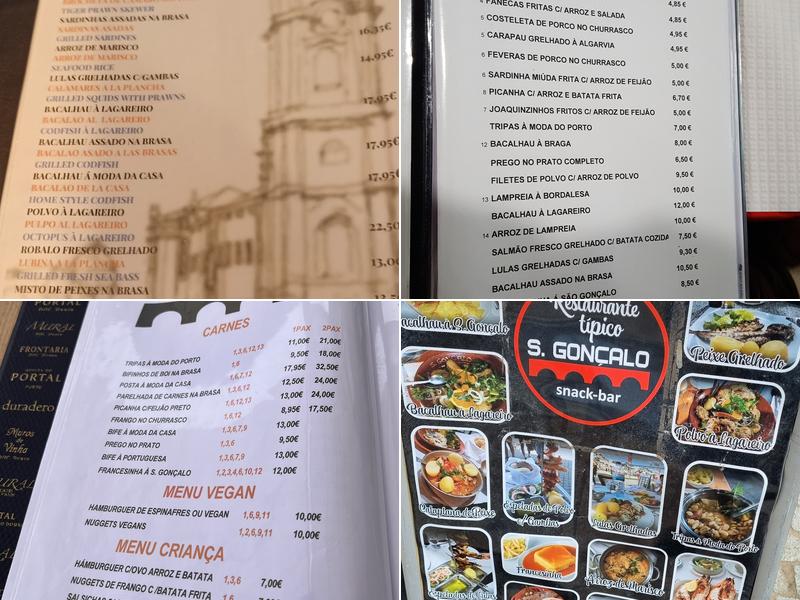 Restaurante São Gonçalo Menu