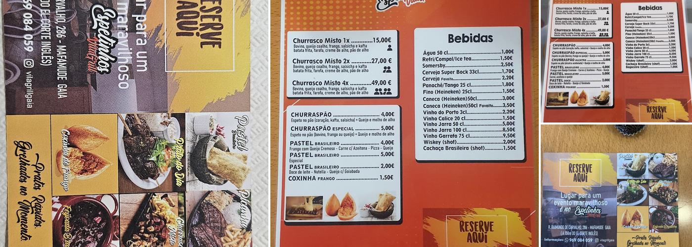 Restaurante Brasileiro Espetinhos Vila Grill - Gaia Menu