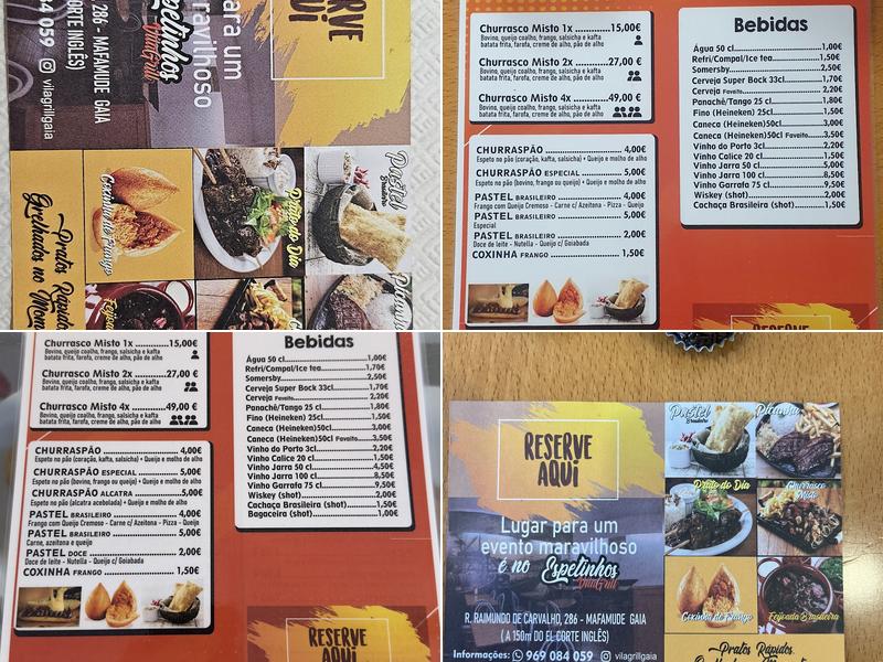 Restaurante Brasileiro Espetinhos Vila Grill - Gaia Menu
