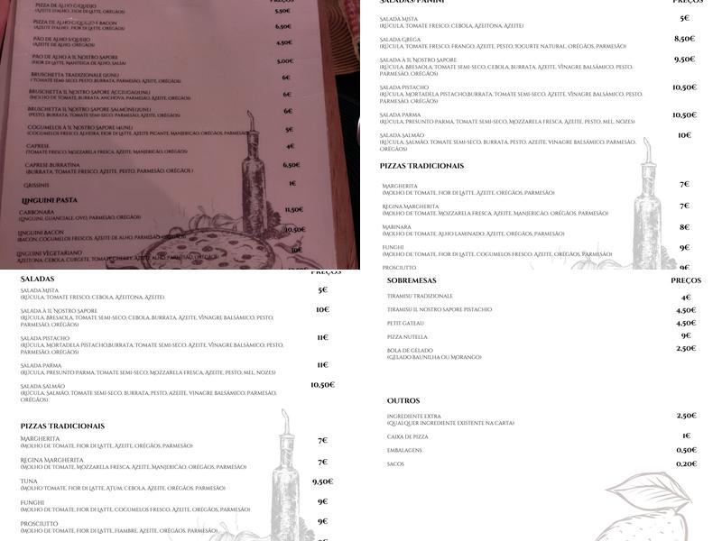Il Nostro Sapore Pizzeria Menu