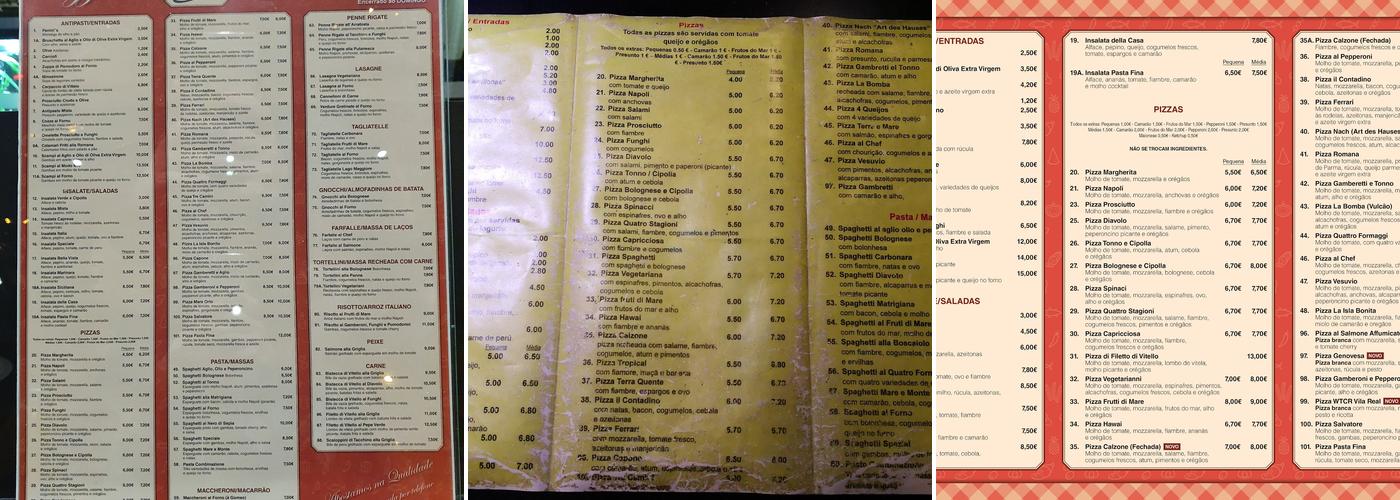 Pizzaria Pasta Fina Menu
