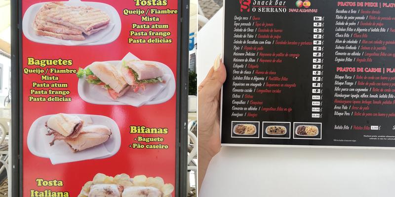 Snack bar ''O SERRANO'' Menu