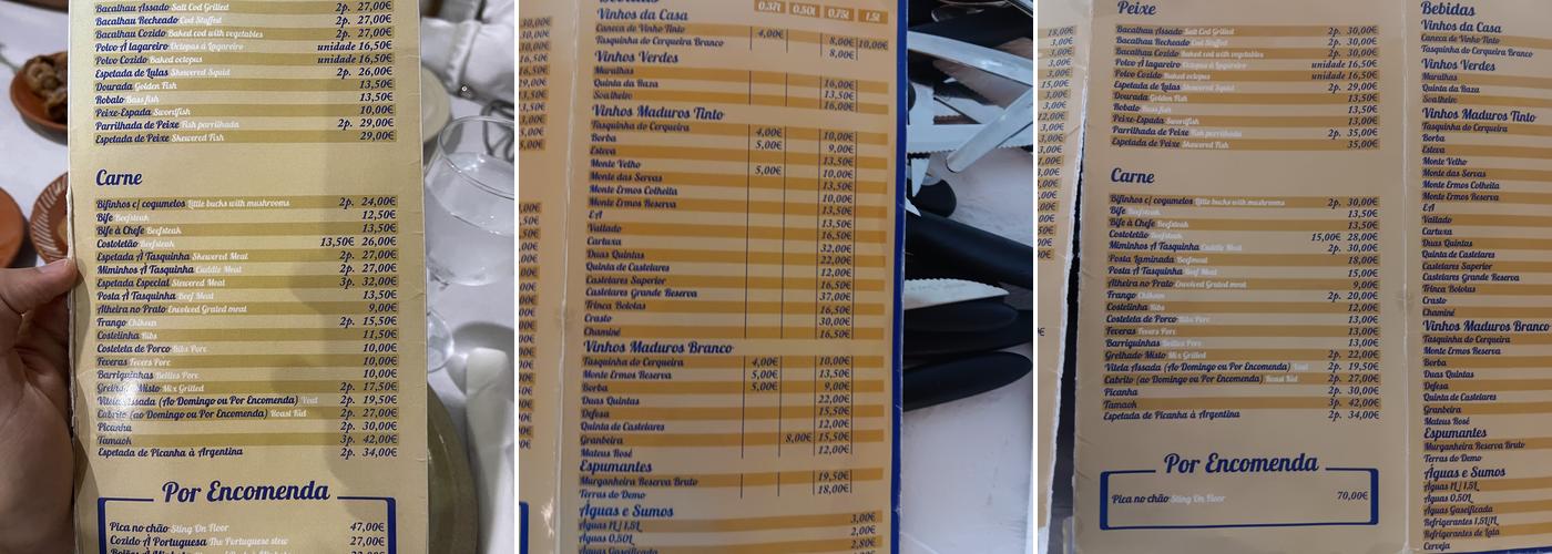 Tasquinha do Cerqueira Menu