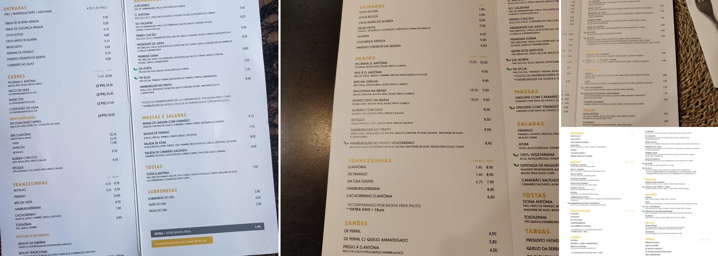 Taberna Dona Antónia Menu