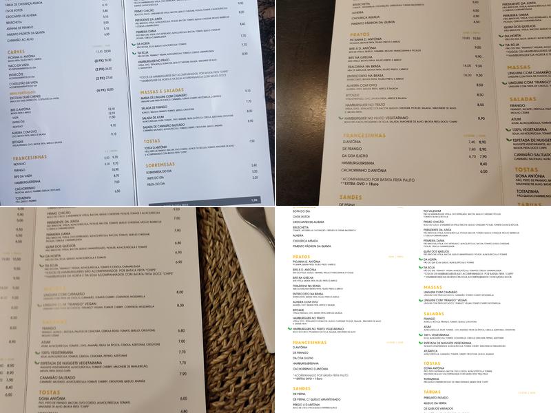 Taberna Dona Antónia Menu