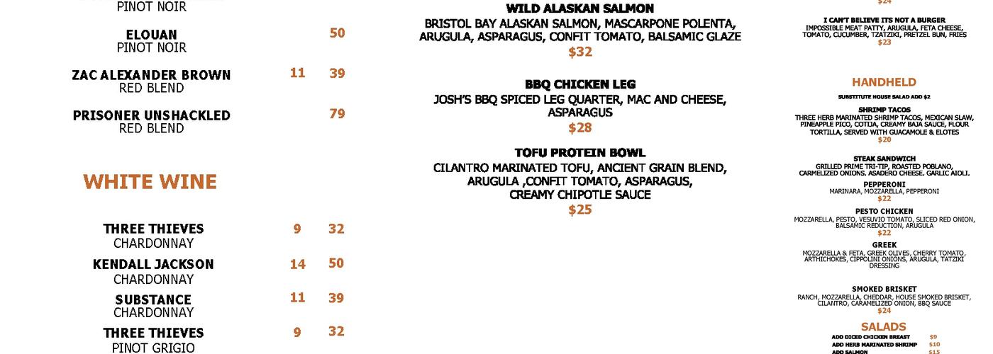 Canyon Bar & Grill Menu