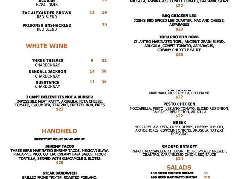 Canyon Bar & Grill Menu