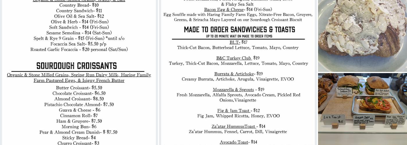 Bread & Culture Artisan Bakery Menu