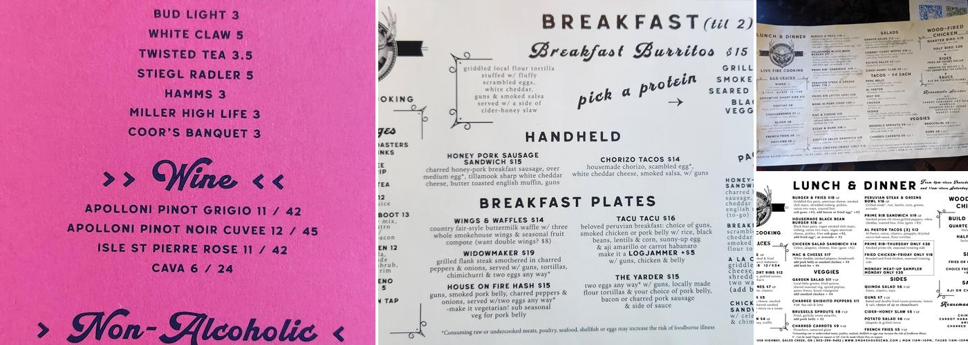 Smokehouse Chicken and Guns Menu