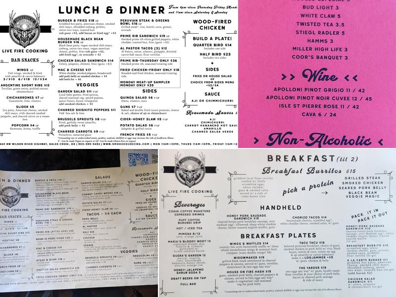 Smokehouse Chicken and Guns Menu