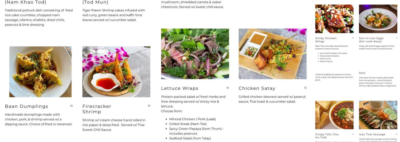 Baan Thai Bistro Menu