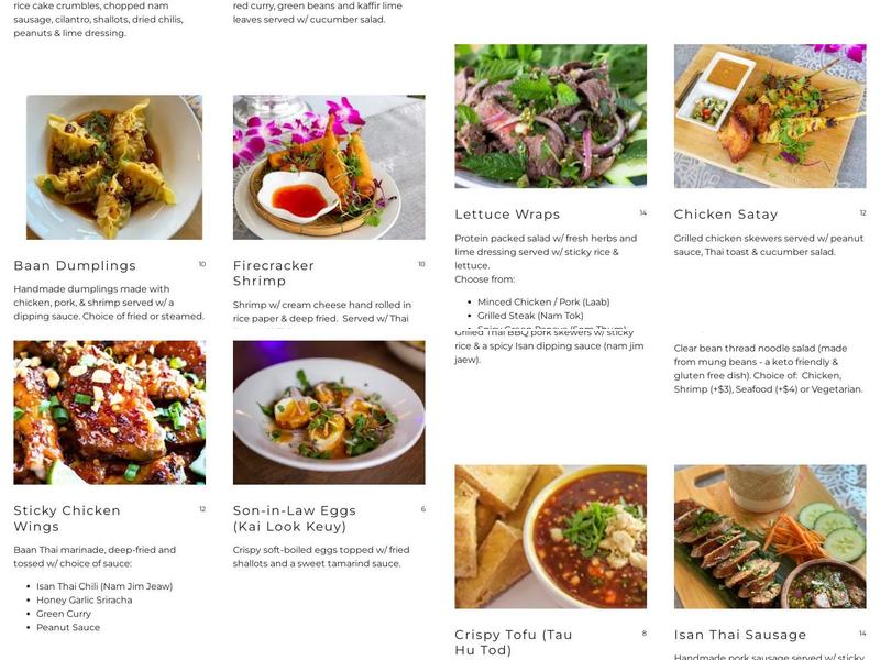 Baan Thai Bistro Menu