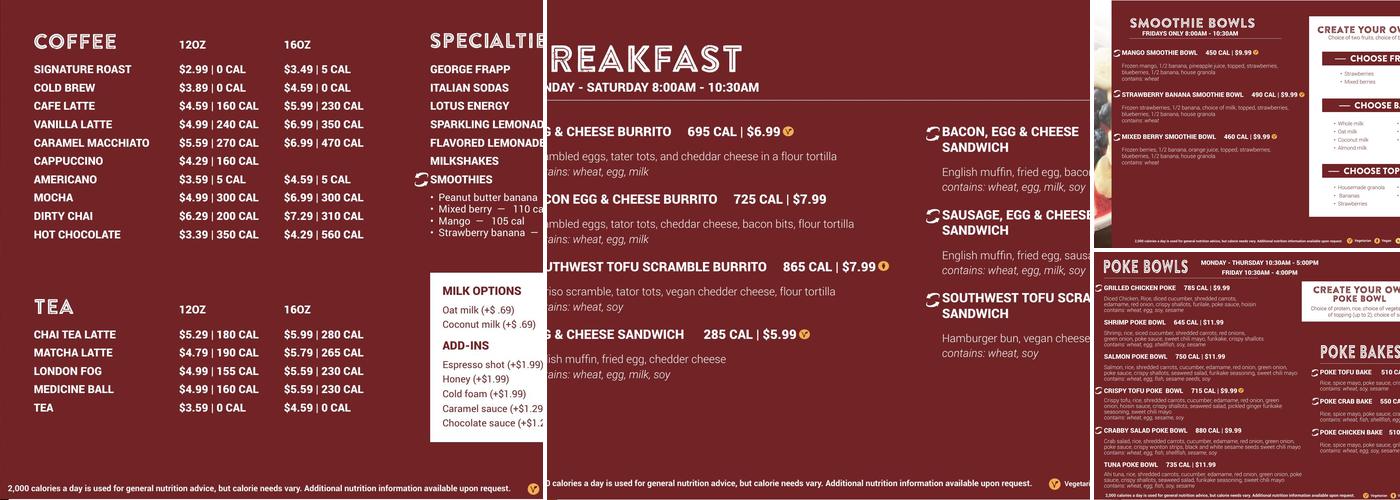 The Den at Redlands Menu