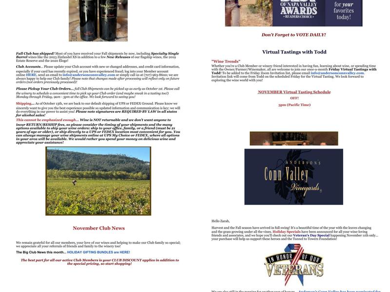 Anderson's Conn Valley Vineyards Menu