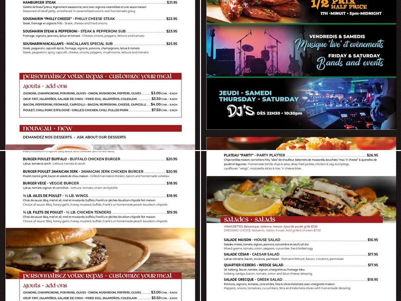 Macallan's Pub Menu