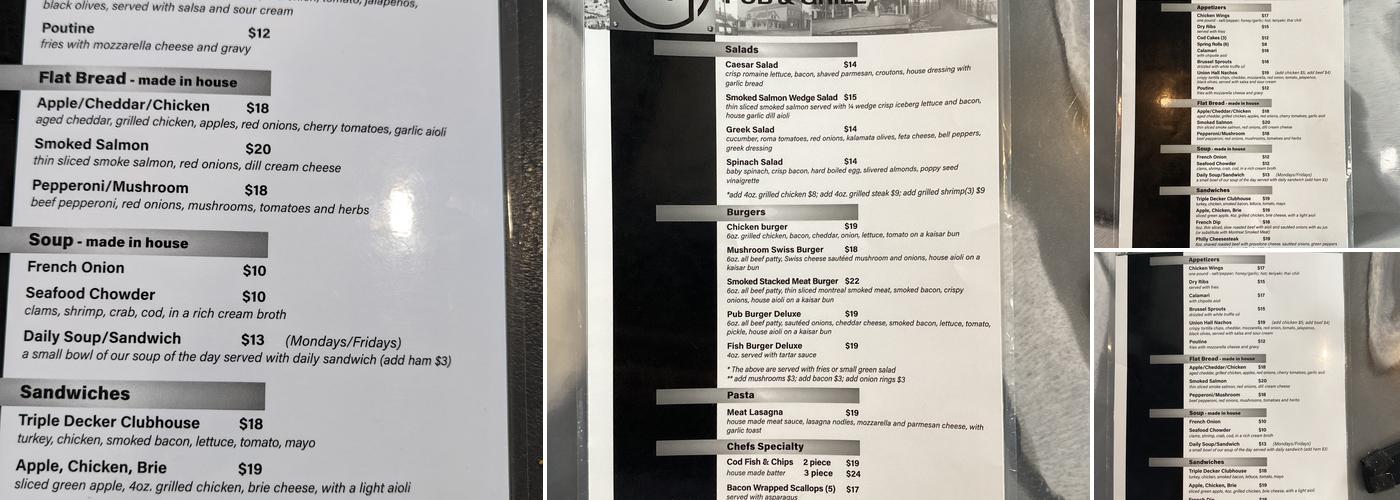 Union Hall Pub and Grill Menu