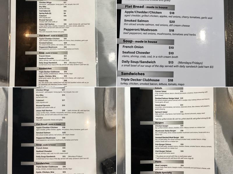 Union Hall Pub and Grill Menu