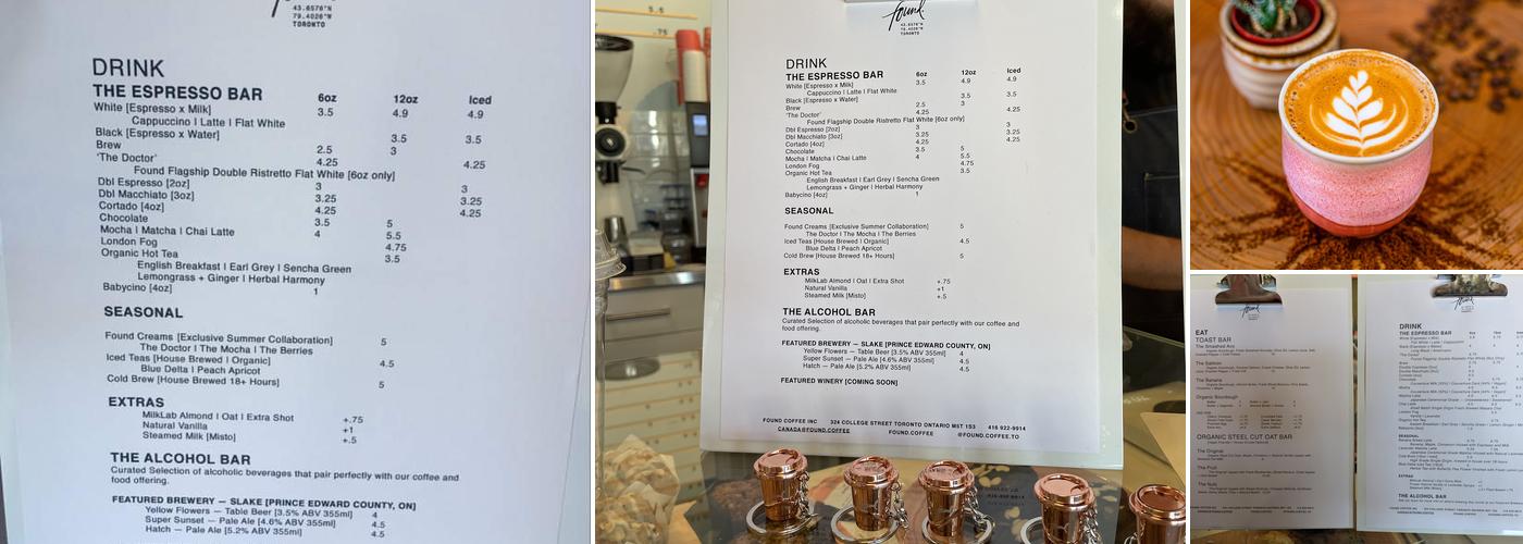 Found Coffee | Guelph Menu