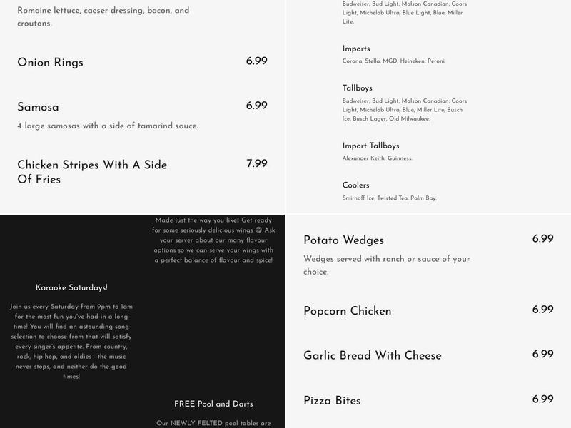 Bala's Sports Bar Menu