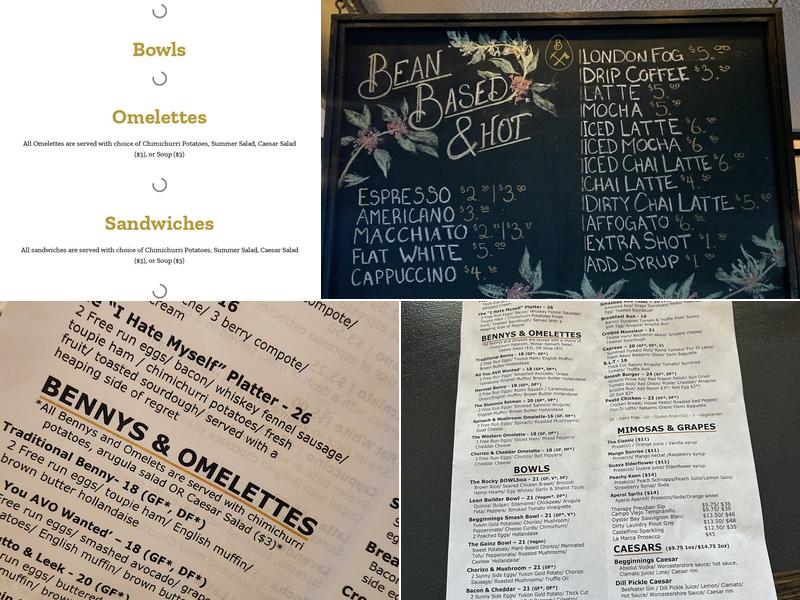 Begginnings Restaurant Menu