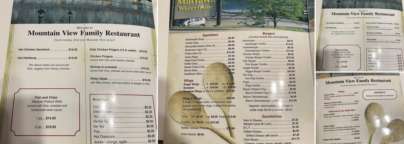 Mountainview Restaurant Menu