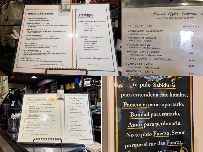 Mario's Coffee Express Ltd Menu