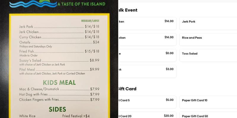 Suzzy's Island Twist Menu